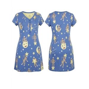 Nick & Nora Sock Monkey Celestial Nightshirt XXL Blue Star Moon Pajama Dress